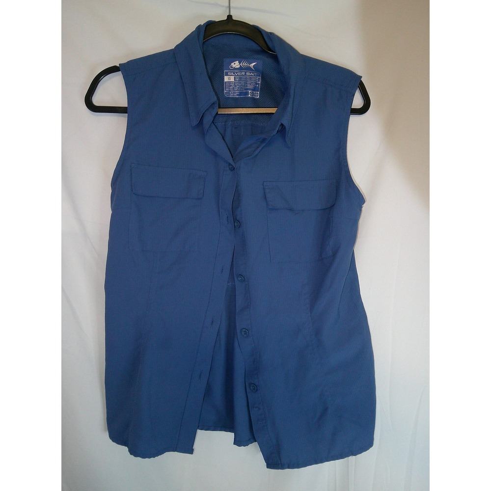 Silver Bait Womens Sleeveless Fishing Shirt Blue Vented Mesh Back Button‎ Up S